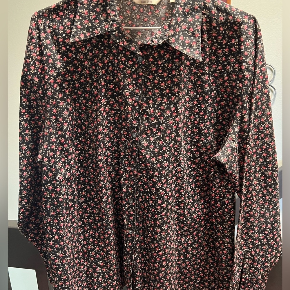 Eddie Bauer Black & Pink Floral Women's Button Down Shirt XL #169